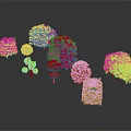Lush Green Trees Collection With Various Sizes and Shapes Against Gray Background