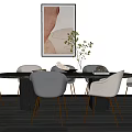 Modern Minimalist Dining Table Set With Round Marble Top And Gray Beige Chairs 3d model