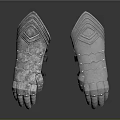 Pair of Medieval Armor Gloves Silver Metal Construction With Ornate Finger Design And Shiny Finish