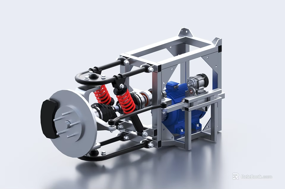 Industrial Mechanical Equipment with Structural Metal Frame Red Springs and Blue Motor Components 3d model 