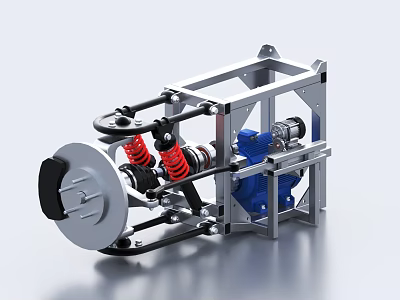 Industrial Mechanical Equipment with Structural Metal Frame Red Springs and Blue Motor Components 3d model