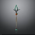 Decorative Staff With Green Diamond Top Wing Structure Red Ornament Brown Shaft And Green Sphere