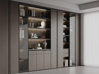 Luxury Modern Side Cabinet With Glass Display Shelves And Built In Ambient LED Lighting 3d model