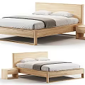 Modern Wooden Double Bed Interior With Simple Headboard Pillows And Nightstand