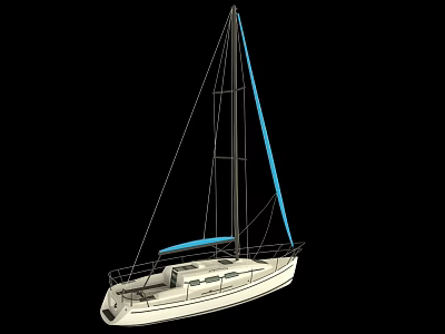 White Sailboat With Tall Mast Blue Accents And Open Deck Design 3d model