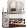 Modern Kids Loft Bed with Staircase Storage Drawers and Lower Sofa Pillows