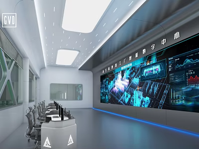 Modern Monitoring Room Interior With Large Video Wall Multiple Data Displays And Control Console 3d model
