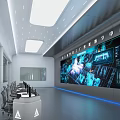 Modern Monitoring Room Interior With Large Video Wall Multiple Data Displays And Control Console