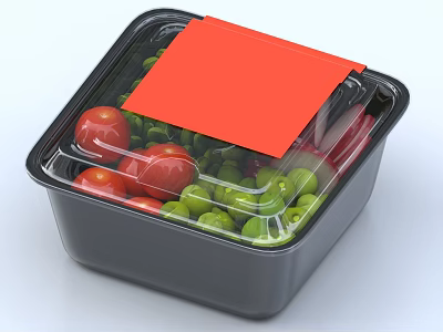 Fresh Red and Green Fruits in Black Plastic Container with Transparent Lid and Red Label 3d model