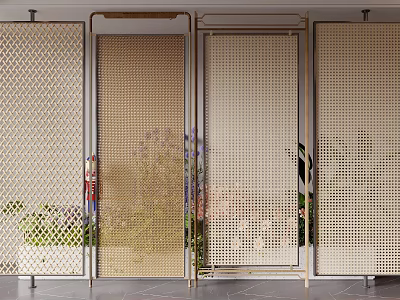Modern Decorative Room Dividers With Intricate Patterns And Plant Accents 3d model