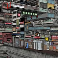 Traditional Commercial Street With Chinese Style Signs Lanterns Dense Shops And Multi Story Buildings