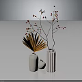 Decorative Plant Branches With Red Berries And Orange Leaves In Colorful Vases For Indoor Decor