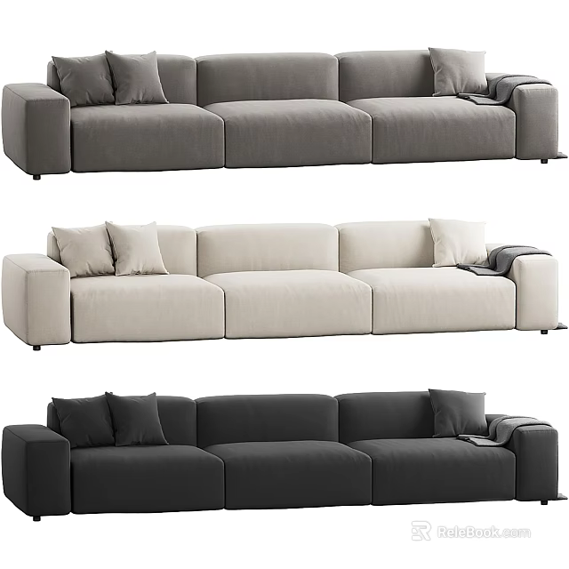 Three Seater Sofa in Neutral Tones with Modern Design and Plush Cushions 3d model 