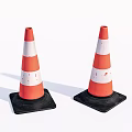Road Traffic Cones With Orange And White Stripes And Black Bases
