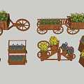 Wooden Decorative Flower Planters With Wheels And Colorful Garden Flowers for Outdoor Decoration