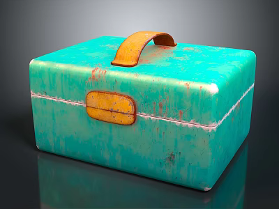 Turquoise Storage Box With Orange Leather Handle And Buckle Vintage Texture For Daily Use 3d model