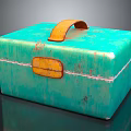 Turquoise Storage Box With Orange Leather Handle And Buckle Vintage Texture For Daily Use