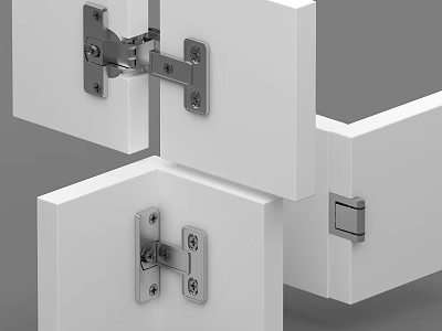 Furniture Hardware Hinges And Latch For White Cabinet Doors Installation Details 3d model