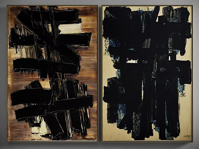 Abstract Black And Dark Tones Two Panel Wall Art For Home Decor 3d model