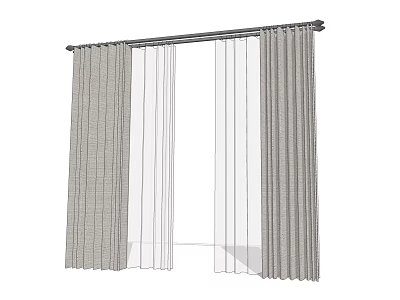 Modern Double Layer Window Curtains With Sheer And Textured Gray Panels 3d model