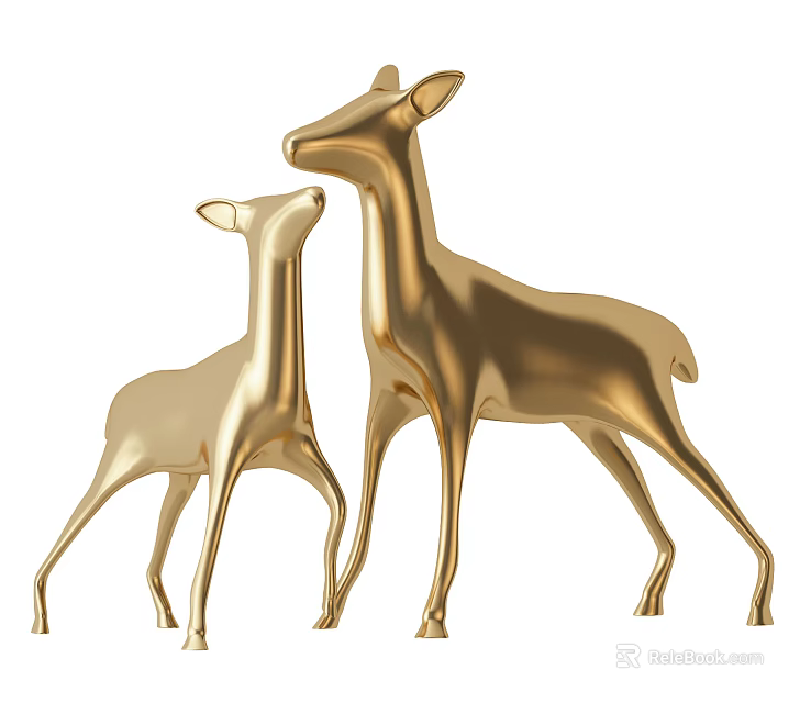 Two Piece Golden Deer Decorative Ornament Set For Modern Home Interior Decoration 3d model 
