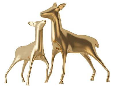 Two Piece Golden Deer Decorative Ornament Set For Modern Home Interior Decoration 3d model