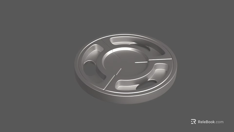 Metal Circular Disc With Symmetric Grooves And Central Circular Structure 3d model 