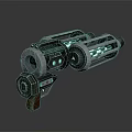 Futuristic Sci Fi Weapon with Metallic Texture Green Glowing Elements and Modern Design 3d model