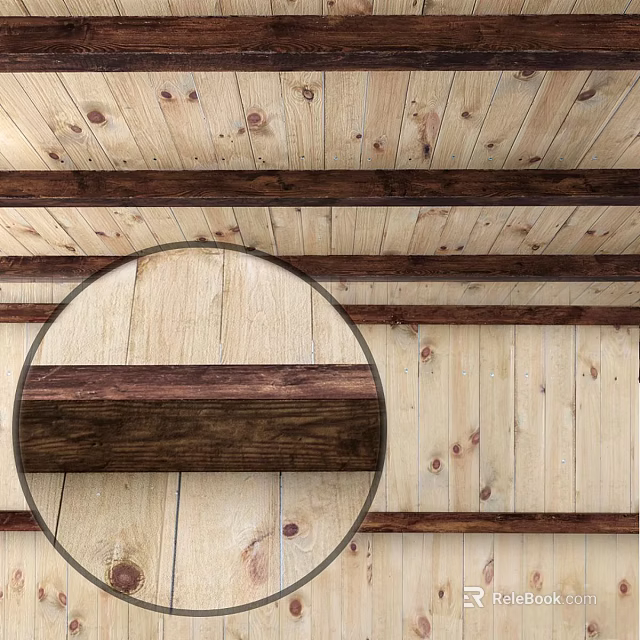 Natural Wooden Ceiling Design With Rustic Beams And Pine Paneling 3d model 