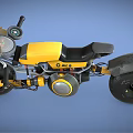 Yellow And Black Modern Motorcycle With Large Tires Spring Suspension And Round Headlight