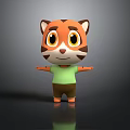Cartoon Tiger Character With Orange Black Stripes Big Eyes Green Shirt Brown Pants Standing