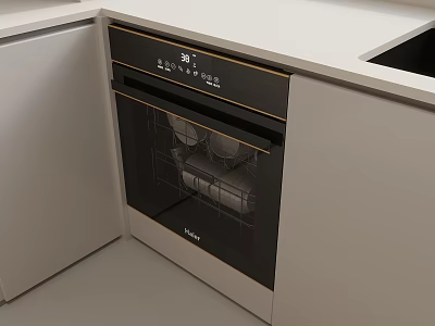 Modern Kitchen Interior With Built in Dishwasher And White Countertop Cabinets 3d model