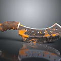Hand Carved Sculpture Blade With Wooden Handle And Orange Black Texture