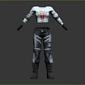 White Long Sleeve Cropped Sport Top With Red Logo And Gray Athletic Pants Outfit
