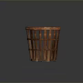 Brown Woven Basket With Cylindrical Design And Striped Structure For Household Storage Use