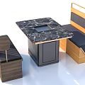 Modern Dining Table Set Design With Marble Tabletop Square Cutout And Wooden Upholstered Benches
