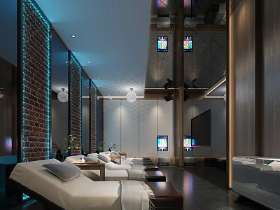 Modern SPA Sauna Relaxation Area With Comfortable Loungers And Ambient Lighting 3d model
