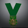 Gold Medal With Green Ribbon Featuring ALP CHINA PLAY Trophy Design And Circular Gold Frame