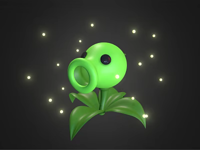 Cartoon Scene Featuring Green Plant With Glowing Lights Around And Dark Background And Leafy Stems 3d model