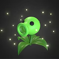 Cartoon Scene Featuring Green Plant With Glowing Lights Around And Dark Background And Leafy Stems