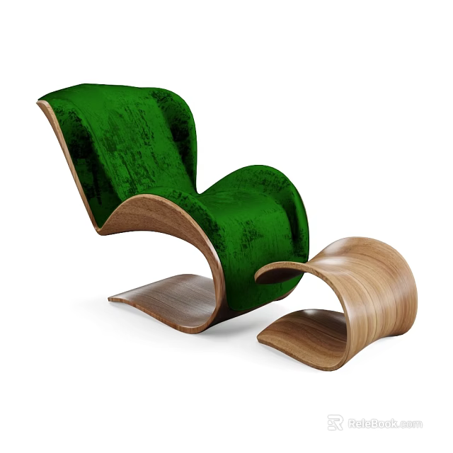 Modern Green Upholstered Lounge Chair With Wooden Frame And Matching Ottoman 3d model 