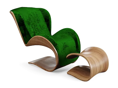 Modern Green Upholstered Lounge Chair With Wooden Frame And Matching Ottoman 3d model