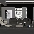 Modern Living Dining Room Interior With Gray Sofa Armchairs Coffee Table And Artwork