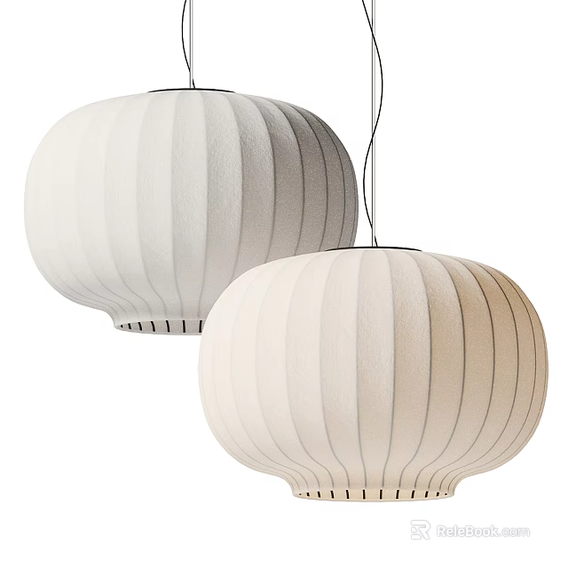 Modern Minimalist Two White Fabric Striped Pendant Lights For Home Decor 3d model 