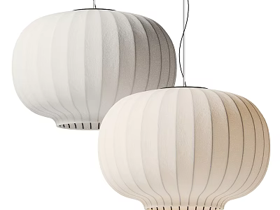 Modern Minimalist Two White Fabric Striped Pendant Lights For Home Decor 3d model