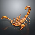Detailed 3D Rendered Scorpion With Orange Yellow Body Long Tail And Pincers On Dark Background