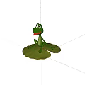 Cute Green Frog Sitting On Lily Pad With Blue Background