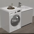 Functional Bathroom Cabinet With Washing Machine Sink Faucet Countertop And Decorative Items