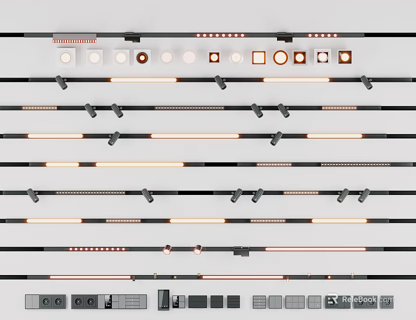 Various Design Downlights And Spotlights With Multiple Colors And Installation Accessories 3d model 