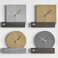 Modern Decorative Wall Clocks With Square Round Designs Wooden Gray Striped Patterns For Home Decor